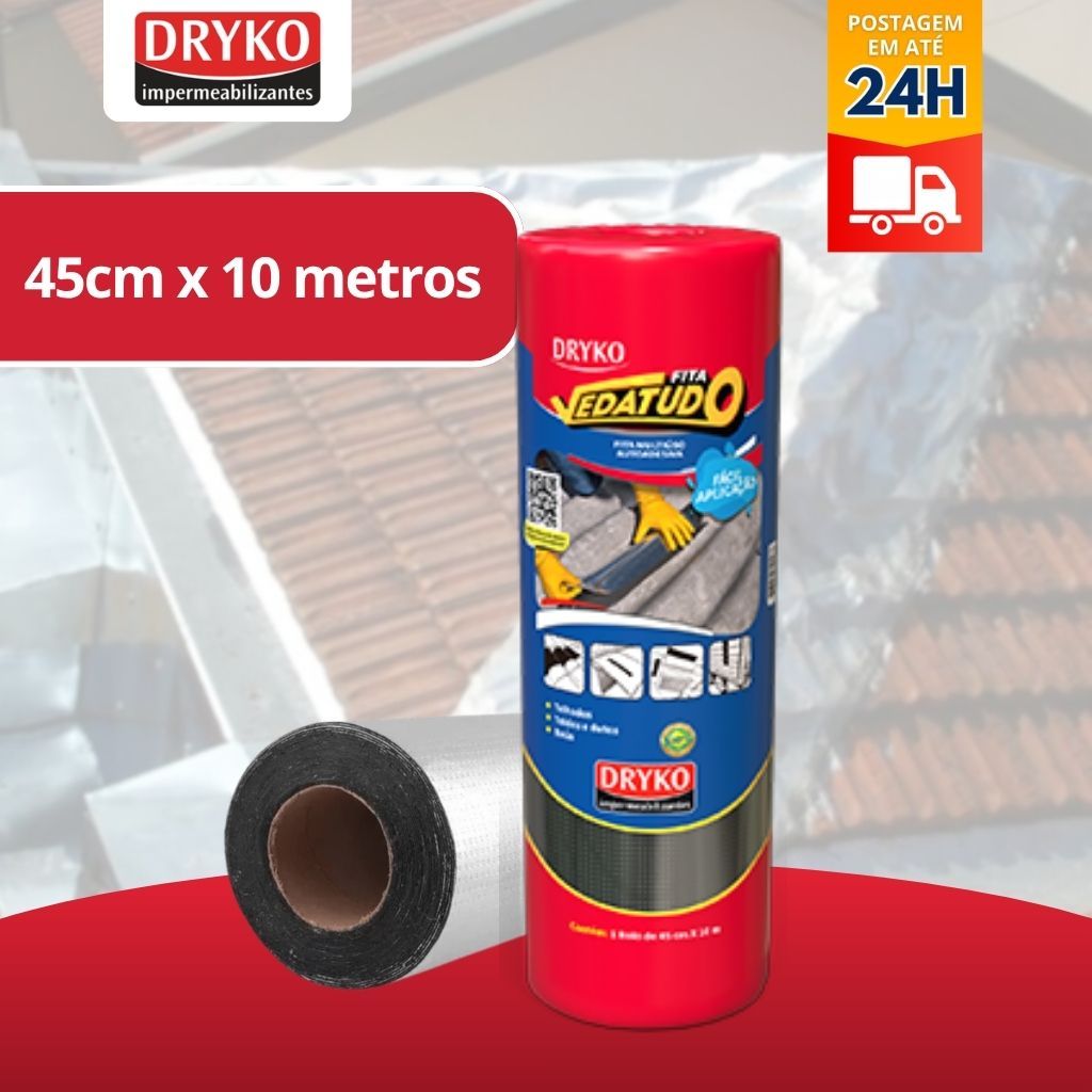 Fita Manta Asfáltica Auto Adesiva 45cm x 10m – Aluminizada Impermeável para Telhados e Calhas TAMANHOS