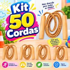 Kit 50-10 Corda Pular Brinquedo Infantil Prenda 1,60m Exercício Crianças Lembrancinha Festa Junina