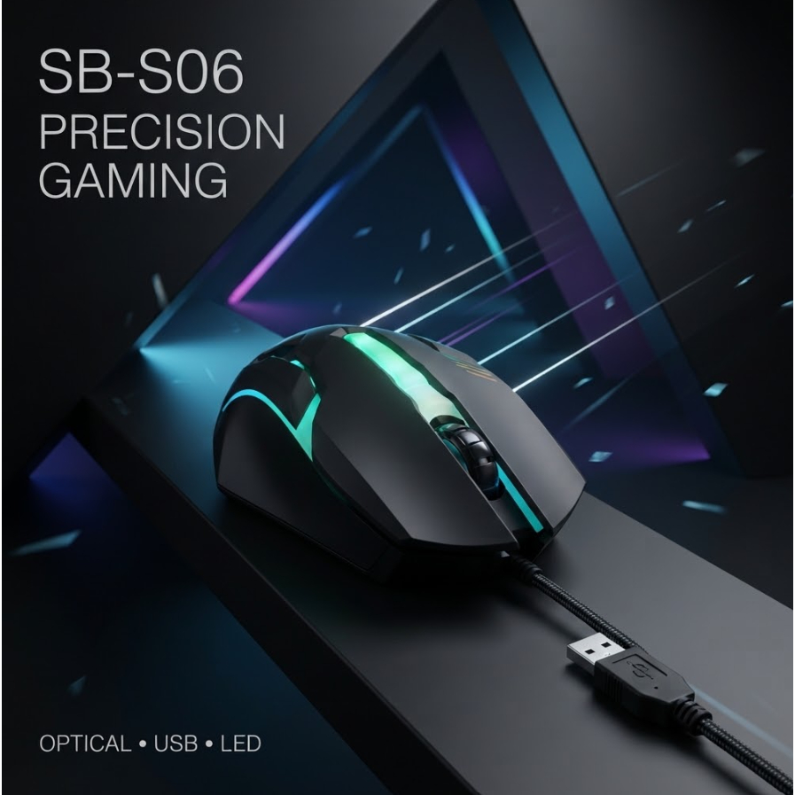 Mouse Gamer SB-S06 LED USB Alta Precisão Verde