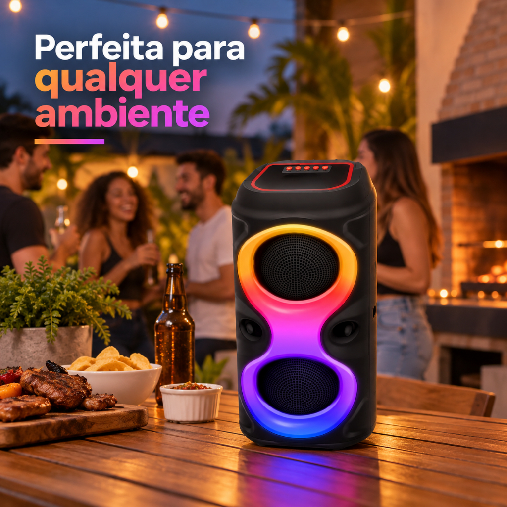 Caixa De Som Potente RGB Duplo Alto Falante