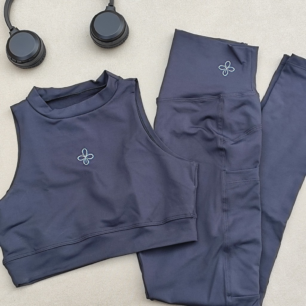 CONJUNTO FITNESS FEMININO CALÇA E TOP GOLA ALTA POLIAMIDA ZERO TRANSPARÊNCIA BOJO REMOVÍVEL
