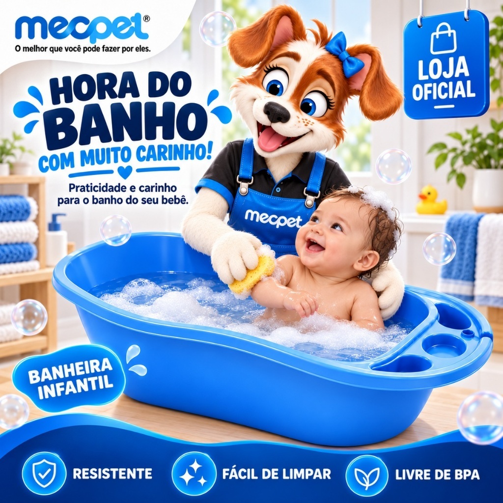 Banheira Infantil 34 Litros Grande para Bebê e Criança com Porta Objetos e Suporte para Shampoo