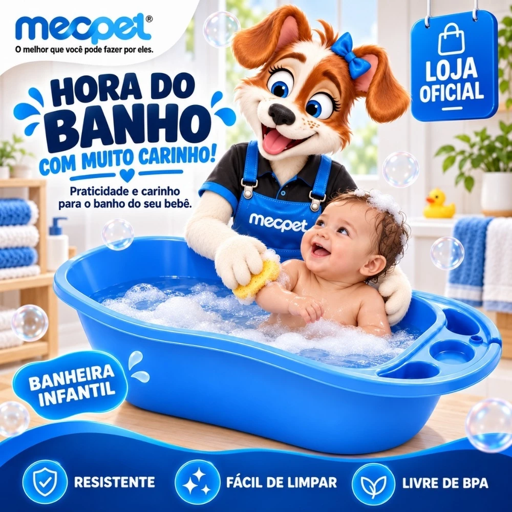 Banheira Infantil 34 Litros Grande para Bebê e Criança com Porta Objetos e Suporte para Shampoo