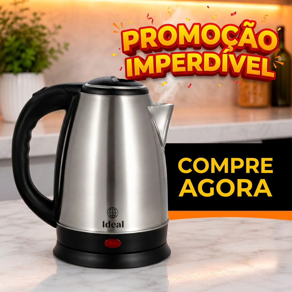 Chaleira Elétrica Inox 1.8 Litros 127v Potente 1000w Ferve Água Rápido Café Chá Com Desligamento Automático Jarra Prata