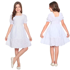 VESTIDO LAISE CURTO BORDADO INFANTIL JUVENIL MENINAS MANGA PRINCESA COM FORRO FESTA CASUAL