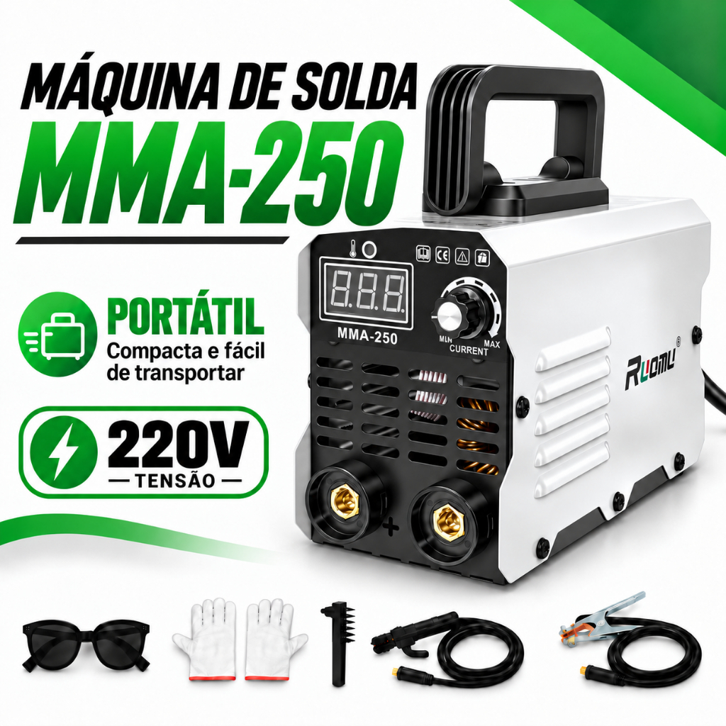 Máquina De Solda Portátil 220V Inversora MMA 250A IGBT