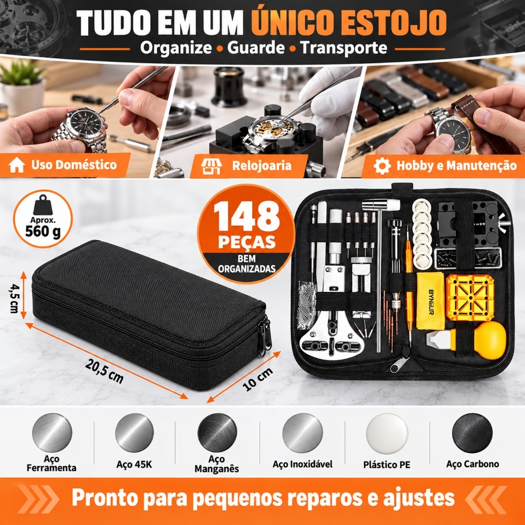 Kit Ferramentas Para Reparo de Relógio 148 Peças com Abridor de Tampa e Ajuste de Pulseira Envio do Brasil