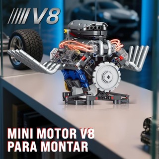 Brastoy Modelo de montar do motor V8 com 665 peças, com efeitos de iluminação LED integrados