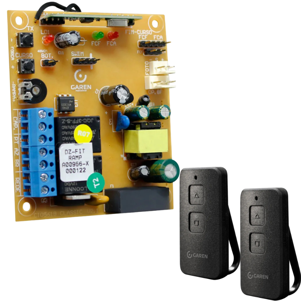 Placa Central De Comando Motor de Portão Fit Ramp + 2 Controles Tx Max Garen
