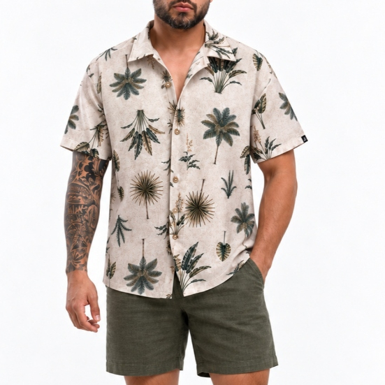 Camisa Floral Masculina Estampada Verao Coqueiros Premium Tropical Exclusiva de Marca