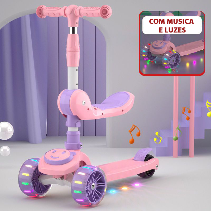Patinete Infantil 3 Rodas De Led + Musical Ajustável Dobrável Scooter Crianças Guidão Ajustável