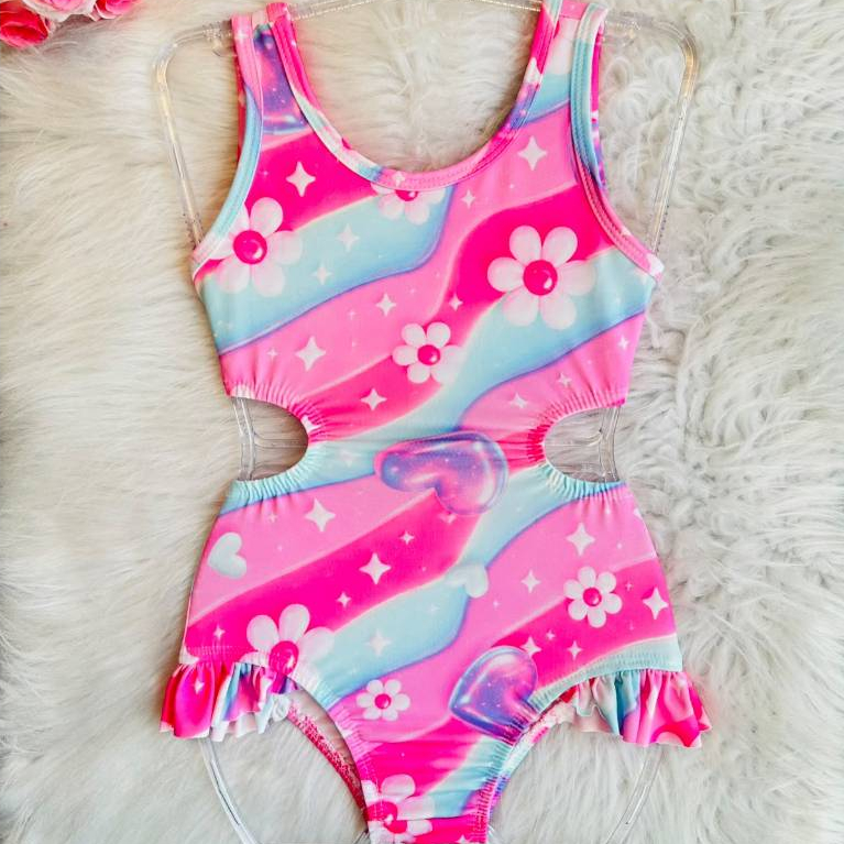 Maiô Body Infantil Menina Suplex Arco Iris Sereia Melancia Coração