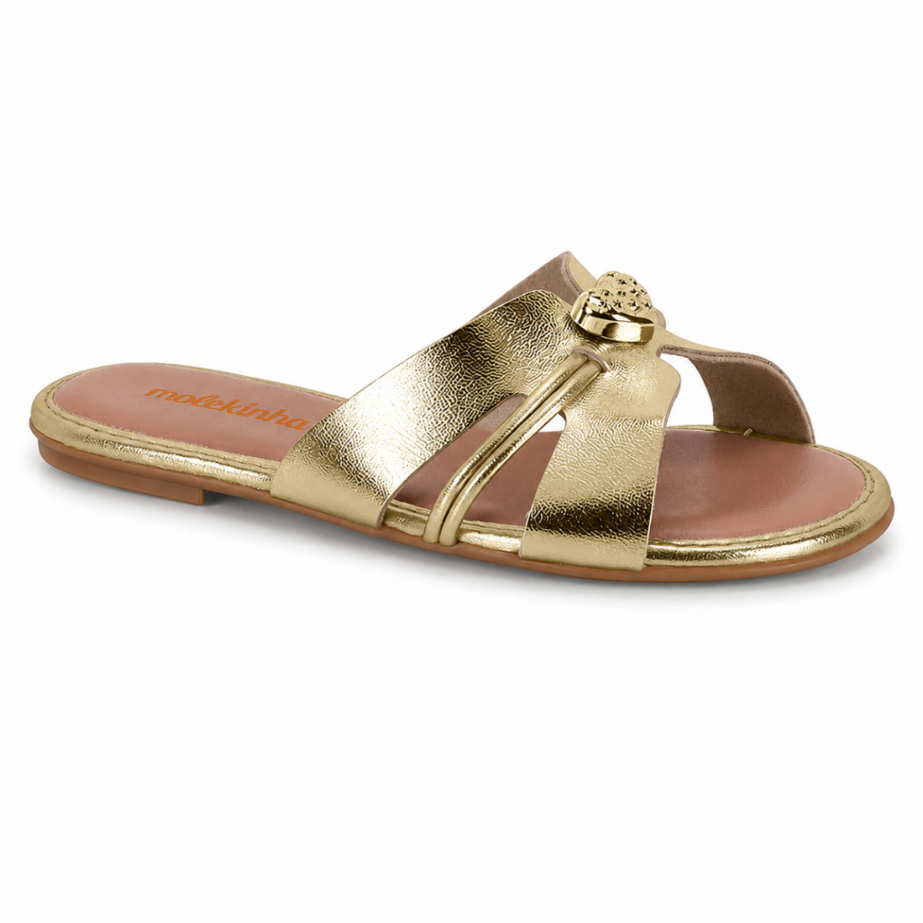 Rasteirinha Infantil Chinelo com Pingente de Coração Dourado Sandália Menina Molekinha Original