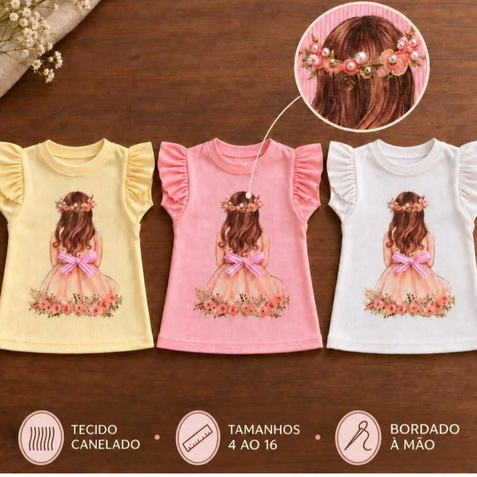 Blusa Infantil Menina de Costas Bordada TAM 4/16 REF: 1634