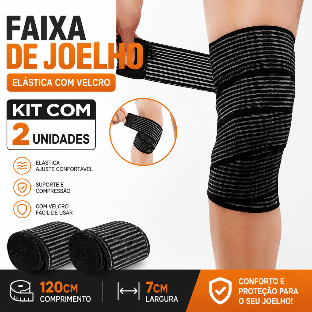 KIT COM 2 UNIDADES - FAIXA DE COMPRESSÃO ELÁSTICA - 7,5cm x 120cm - Joelho/Tornozelo/Panturrilha TOP
