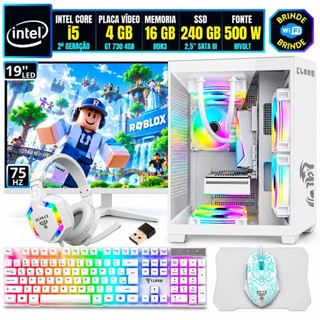 PC Gamer Computador Completo Intel i5 16GB SSD 240GB Placa Vídeo 4 Monitor 19 Gabinete Branco Pronto