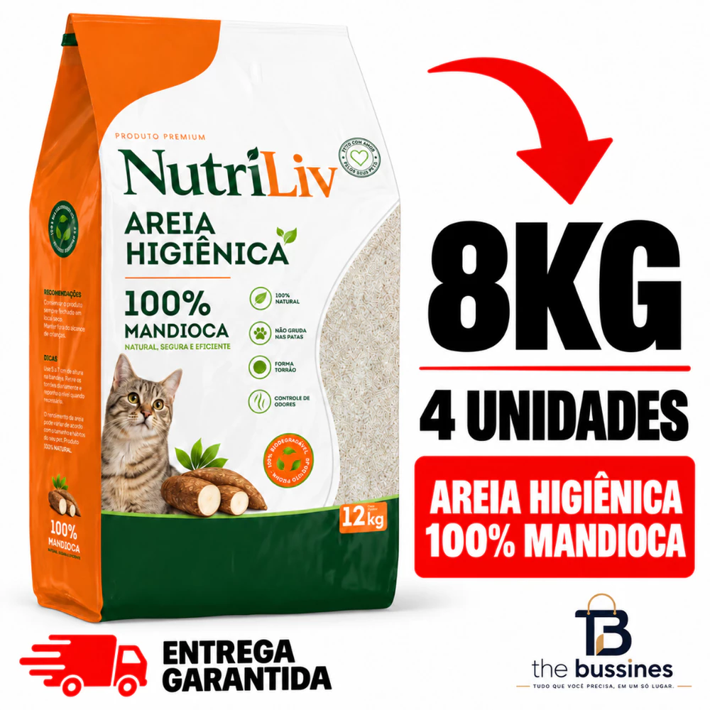 Areia Gato Nutriliv Mandioca Biodegradavel Natural gatos graos finos 8KG