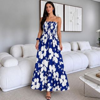 Vestido Feminino Longo Lastex Tomara Que Caia Elegante Verão
