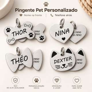 Pingente Pet Personalizado Coleira para Cachorro Gato Gravação Permanente