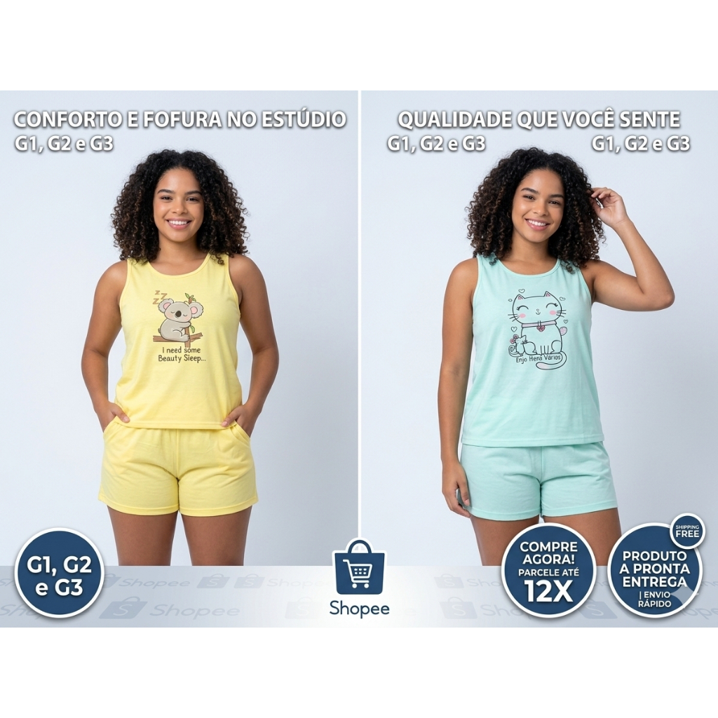 Pijama Baby Doll Plus Size Regata Short Doll Feminino Confortável Estampado G1 G2 G3