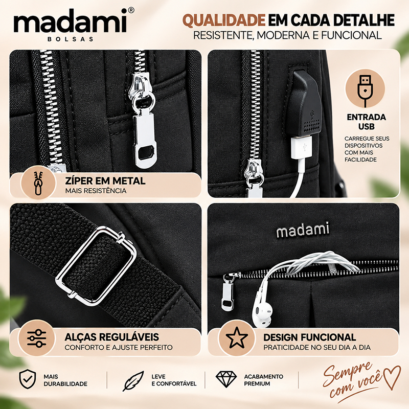 Mochila Bolsa Feminina Executiva Notebook Reforçada Usb · foto 2