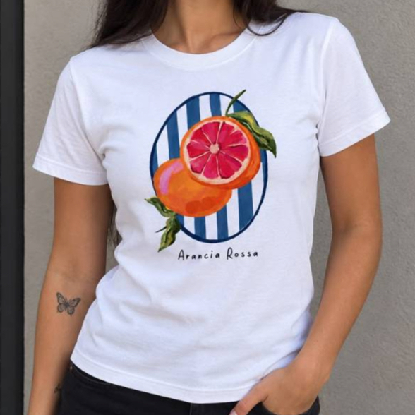 Camiseta Feminina Arancia Rossa 100% Algodão Moda Feminina Estilosas Confortavel Camisa blusa T-shirt
