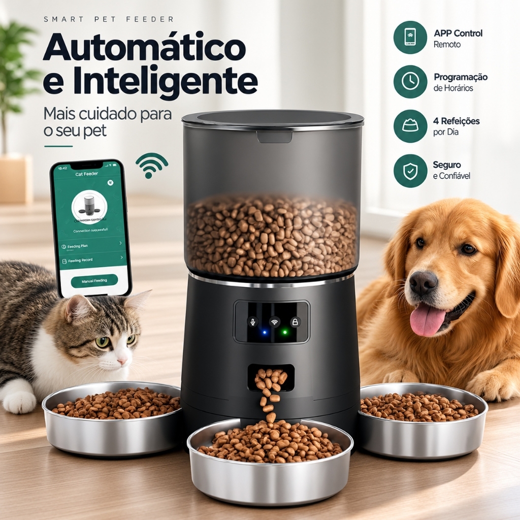 Newpet 6L três refeições Alimentador Comedouro Automático Wi-Fi Temporizador Para Cão Gato Wifi Tuya Control App- Bivolt