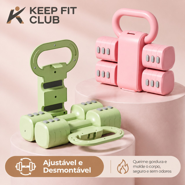 Keepfitclub Halteres Ajustáveis 3 em 1 Kettlebell e Barra Peso Ajustável 1-5,5kg Treino em Casa Rosa Cerejeira
