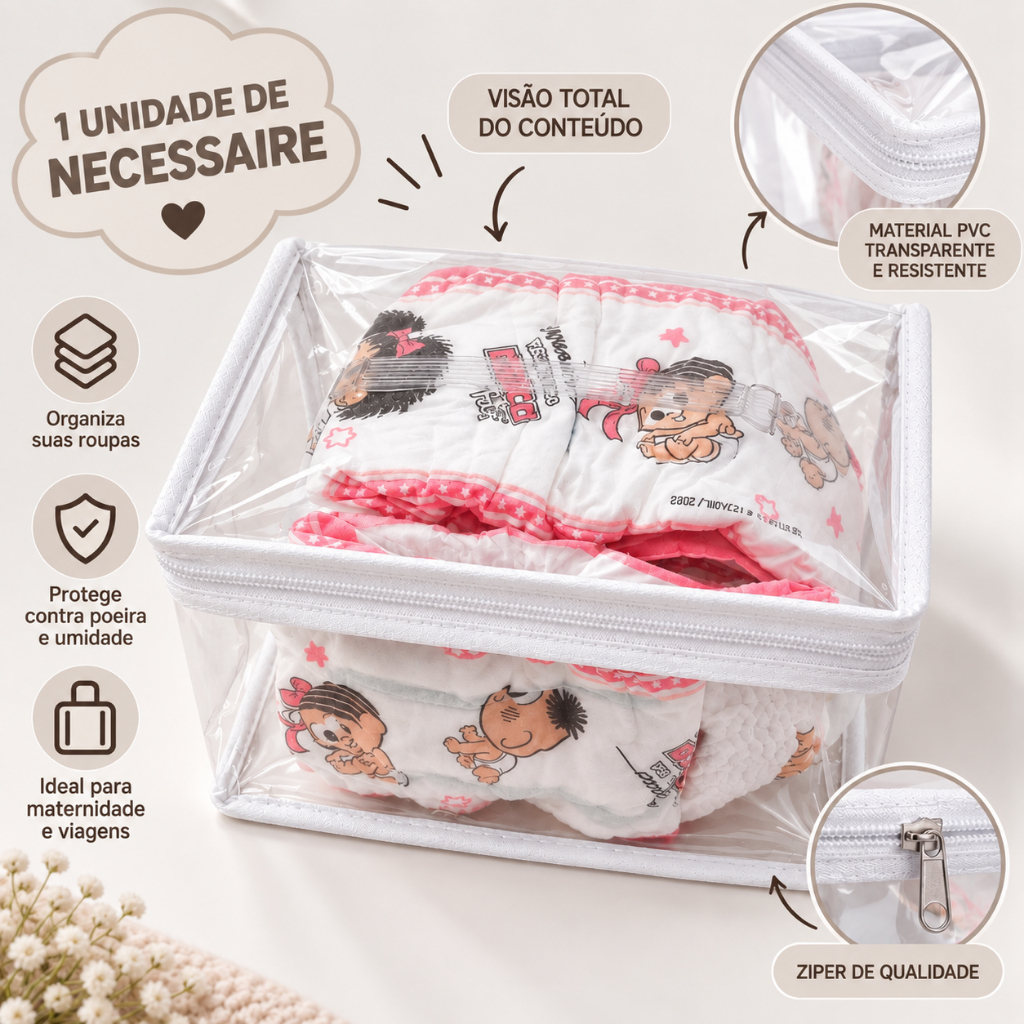 1 Unidade Nécessaire Transparente Organizador Bolsa Mala Saída Maternidade Troca e Fralda bebe