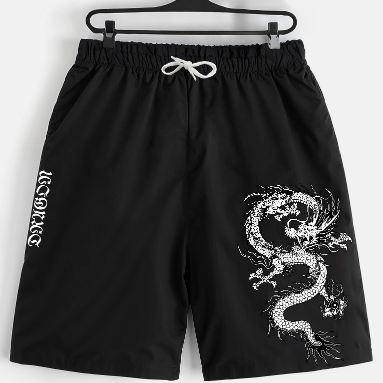 Shorts Preto Calção Cinza Bermuda Dragon Japones Infantil Juvenil Estampadas