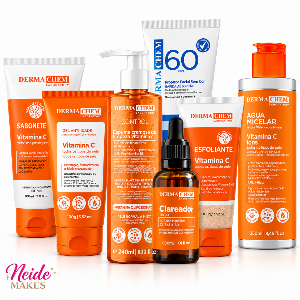Kit Skincare Dermachem Cuidado Facial com Vitamina C e Clareador para todos os Tipos de Pele