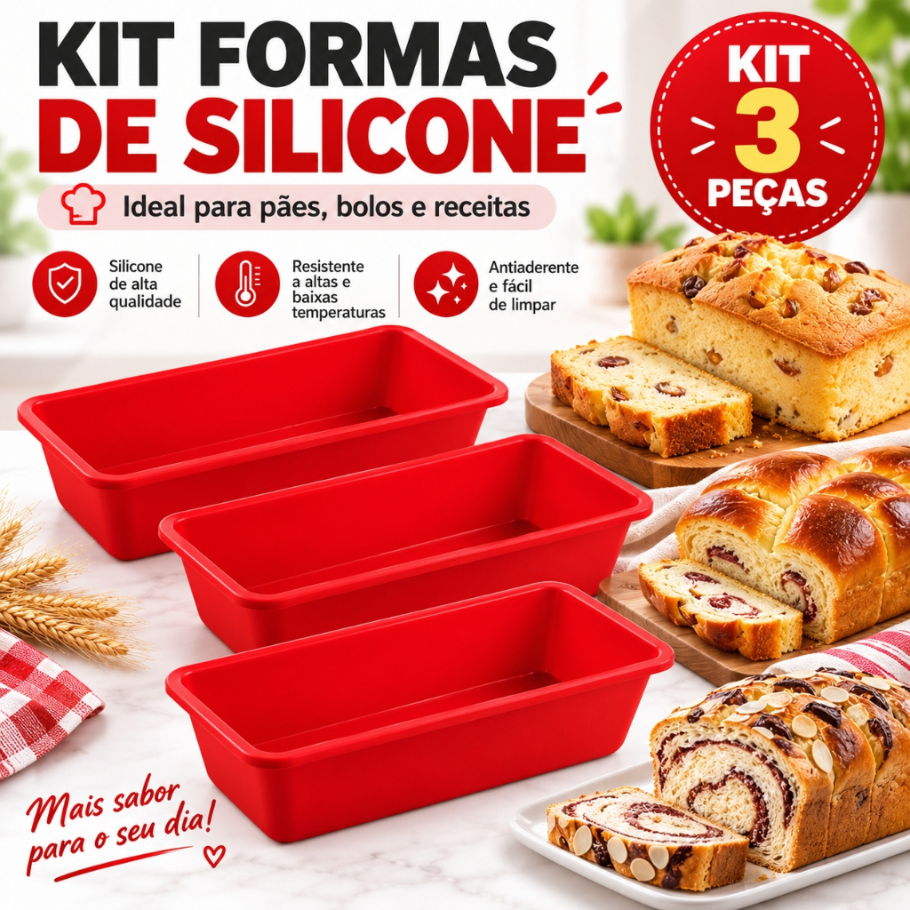 Formas De Silicone Pão Bolo Inglês Assadeira Retangular Antiaderente Air Fryer Forno Freezer Kit com 3