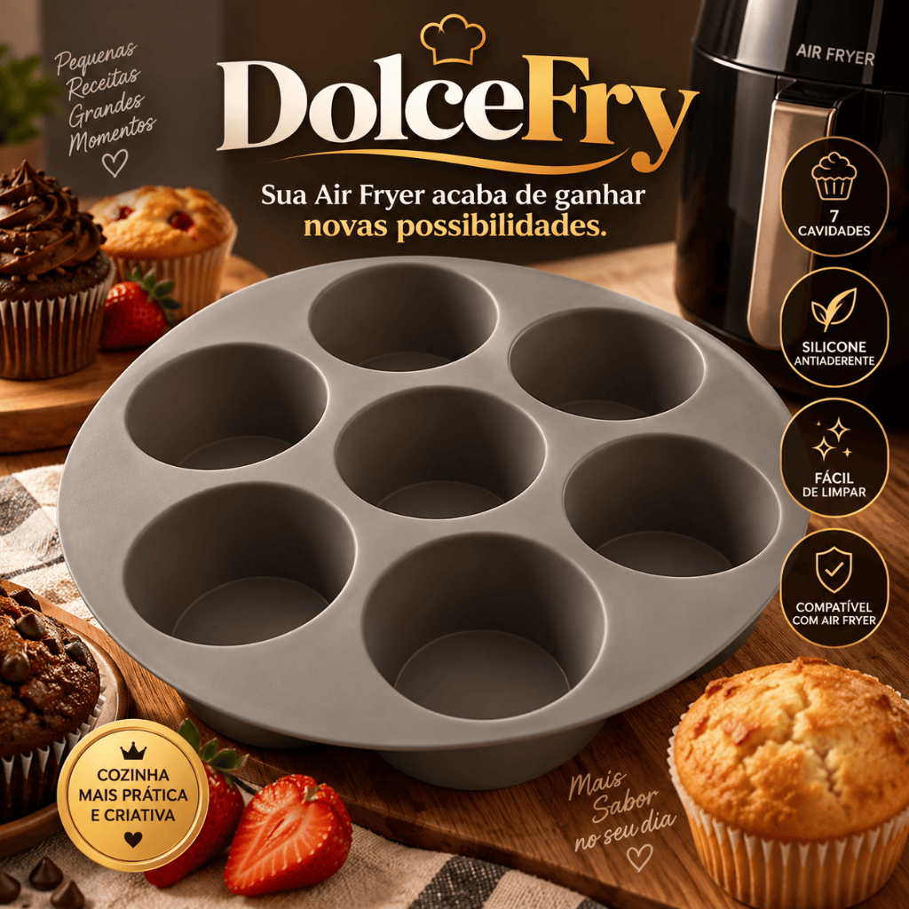 Forma de Silicone DolceFry 7 Cavidades para Air Fryer Cupcake Muffin Mini Bolo Antiaderente