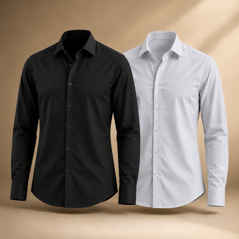 Kit 2 Camisas Sociais Masculinas Manga Longa Microfibra Slim Fit Gola Italiana Não Amassa Branca Preta Trabalho P ao G1