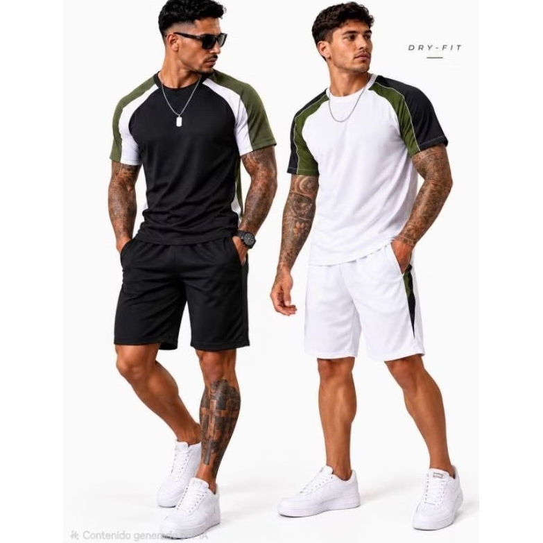 Conjunto Masculino Dry Fit Camiseta e Bermuda Esportivo Academia Treino Corrida