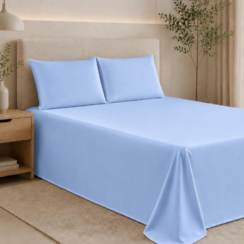 Lençol 400 Fios Sem Elástico com Fronhas 3 Peças Micropercal LINHA PREMIUM Cama Box