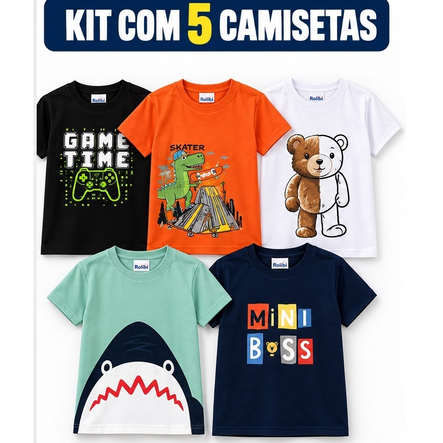 👕 Kit Camisetas Infantil Algodão Sortida