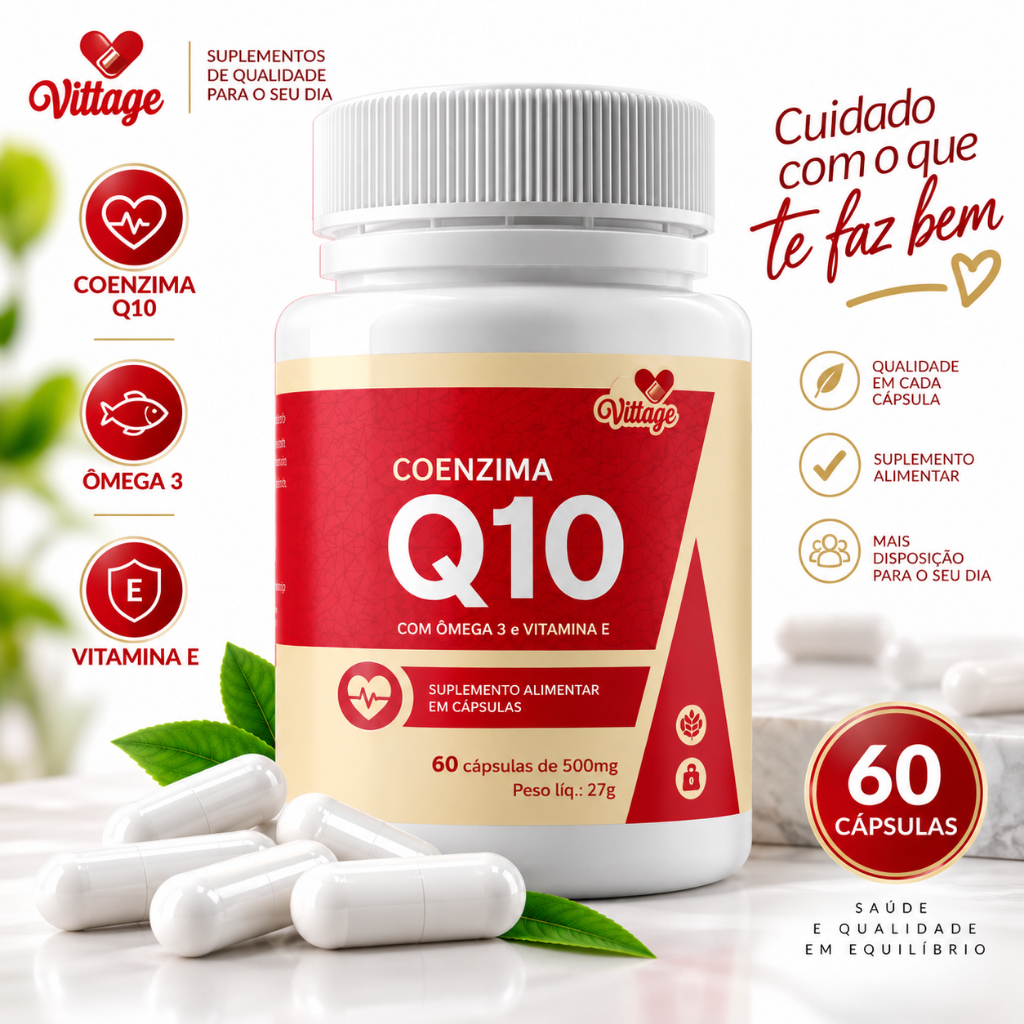 Coenzima Q10  VITTAGE C/Vit B2 e vitamina E  60 cáps Envio Imediato