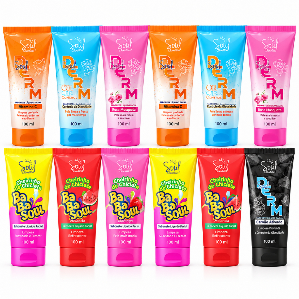 Kit 12 Sabonete Líquido Facial Soul Derm Limpeza Profunda Hidratação Controle Oleosidade