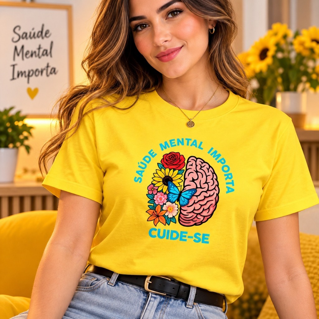 Camiseta Saúde Mental Importa Cuide de Você Confia - Setembro Amarelo - 100 % Algodão Nova Coleção Modelo Premium