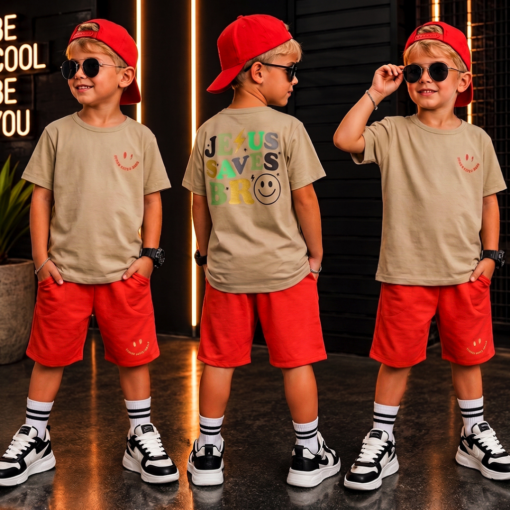 Conjunto Infantil Verão Masculino Lançamento Camisa e Bermuda Veste Do 2 ao 12 anos Roupa De Menino
