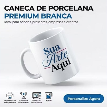 Caneca de Porcelana Premium Com Sua Foto,Logo ou Arte Personalizada