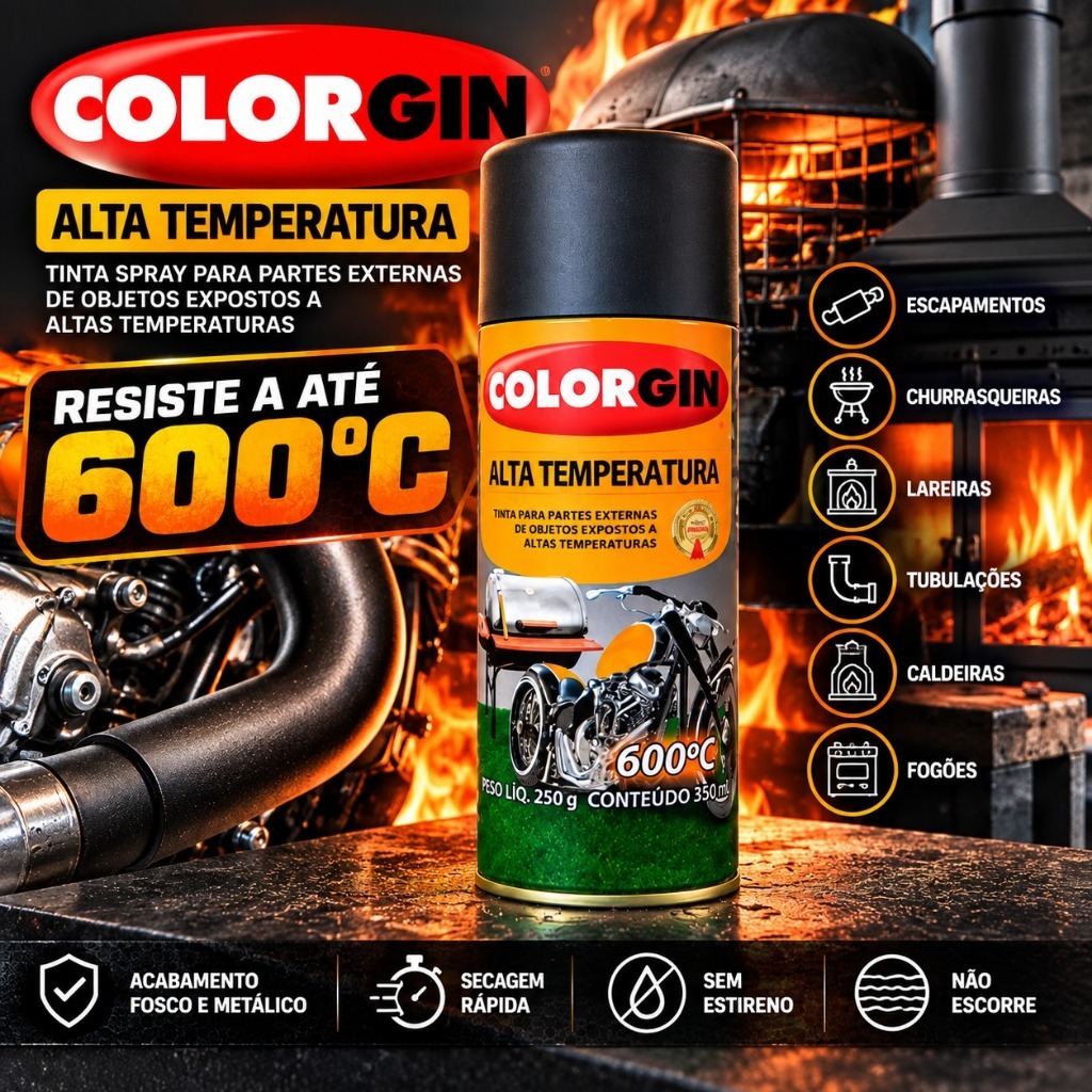Tinta Spray Alta Temp Preto Colorgin Sw 600oc 350ml