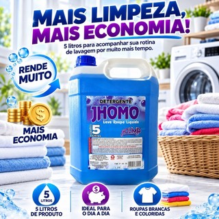 Sabão Líquido Lava Roupas 5 Litros Galão Jhomo Tira Manchas Para Roupas Brancas e Coloridas