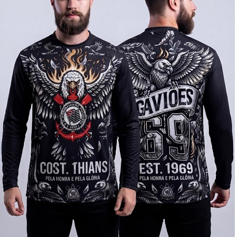 Camisa Manga Longa Vai Gaviões Preta