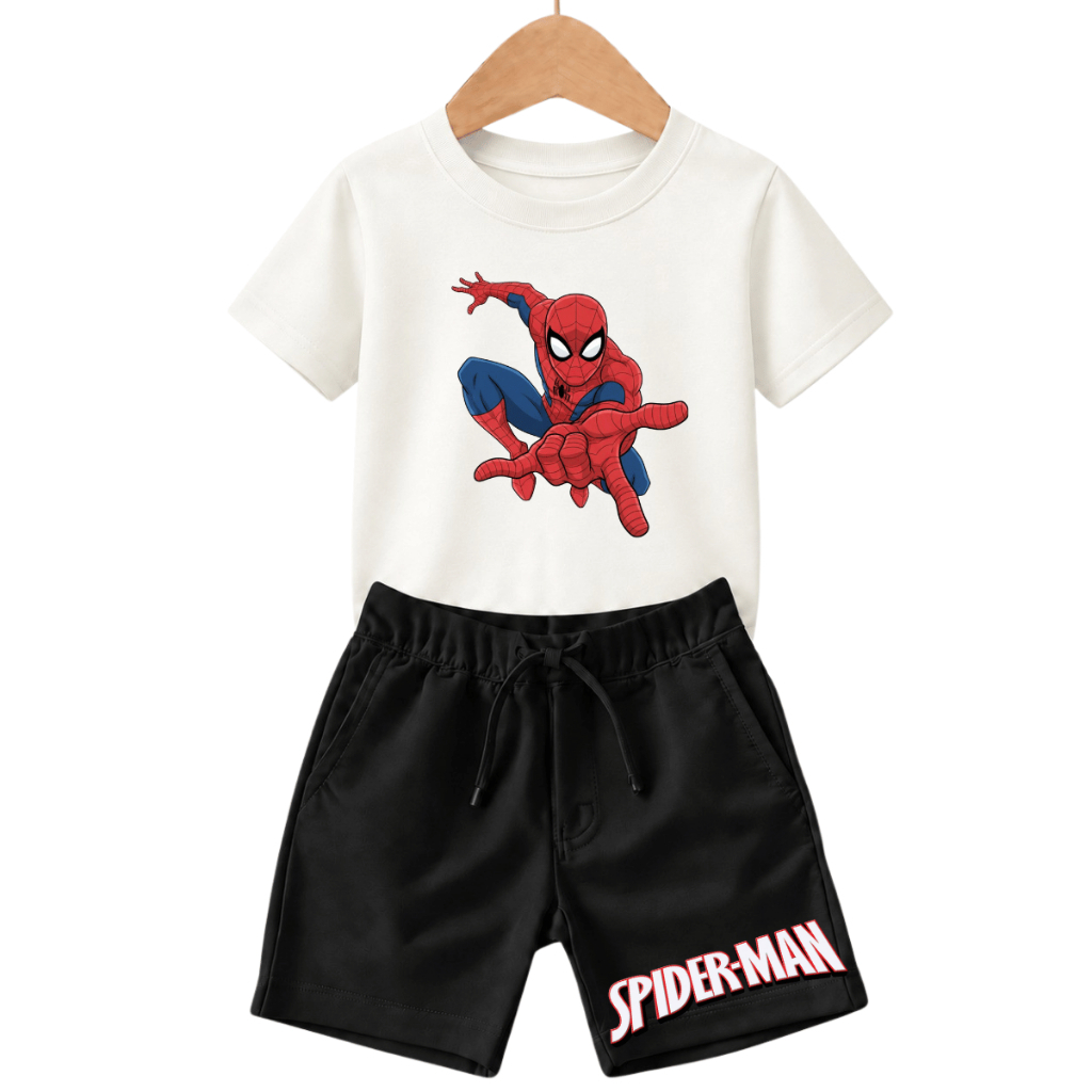 Conjunto Camiseta Algodão Bermuda Moletinho Estampa Super Herói Homem Aranha Spider Man