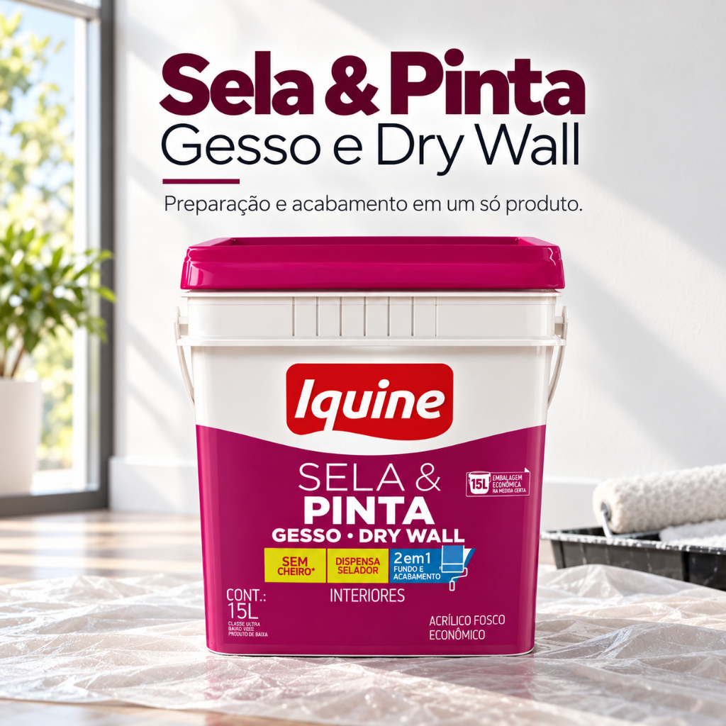 Tinta Branco Neve Gesso e Drywall Tinta Acrílica Fosca 15L Iquine Sela e Pinta de Paredes