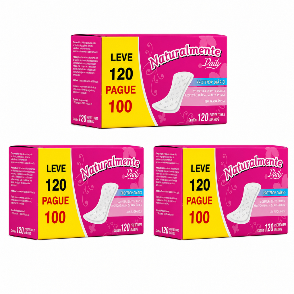 Kit 3 Protetores Diários Naturalmente Daily 120un Evergreen