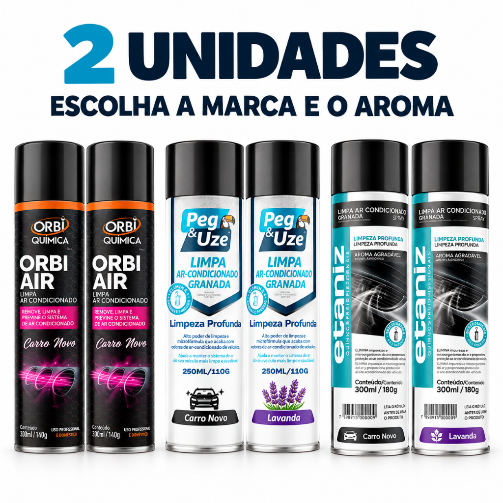 KIT COM 2 Limpa Ar Condicionado Higienizador Spray ORBI/ PEG&UZE/ ETANIZ