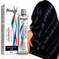 Coloração Tinta para cabelo Preto Azulado 1.0 Hidratylife 60g Mairibel Tinta de Cabelo Permanente